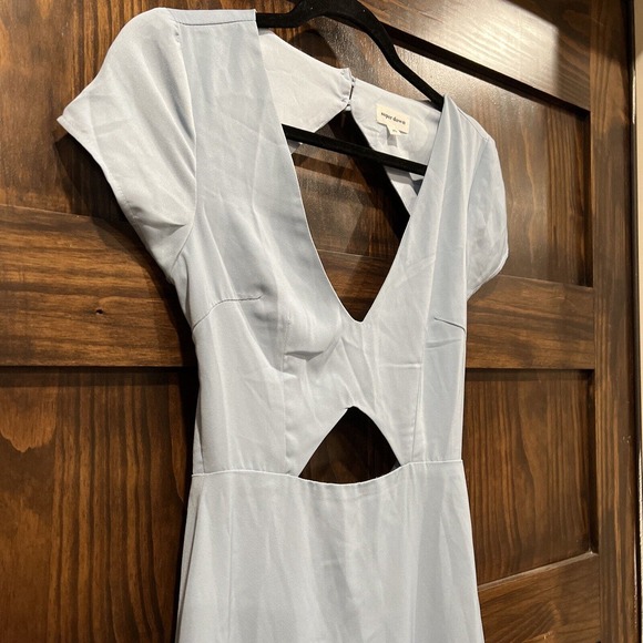 Super Down Dress Women Extra Small Light Baby Blue Long Maxi Cut Out Cap Sleeve - Picture 4 of 11